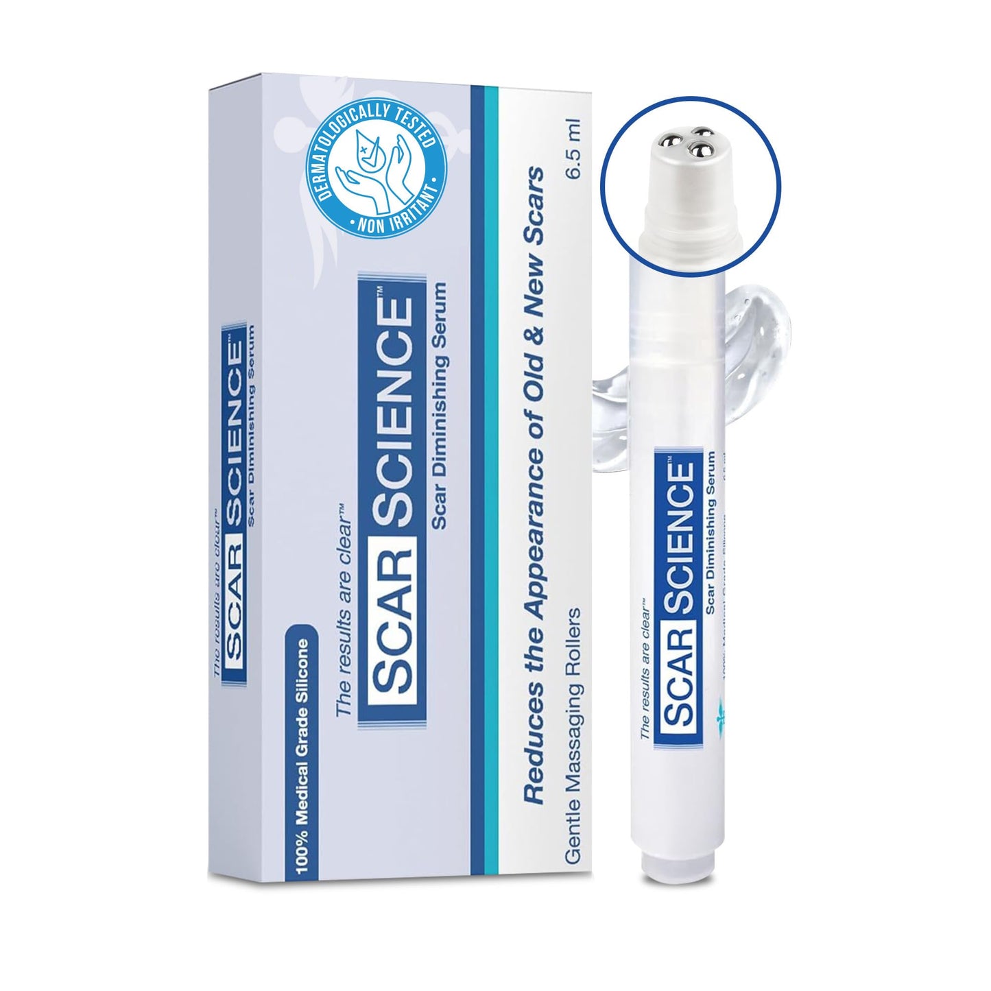 Silicone Scar Gel with Scar-Smoothing Tri-Roller Tip – Designed for Scar Massage – Medical-Grade Silicone for Surgical, C-Section & Acne Scars – Fragrance-Free & Hypoallergenic