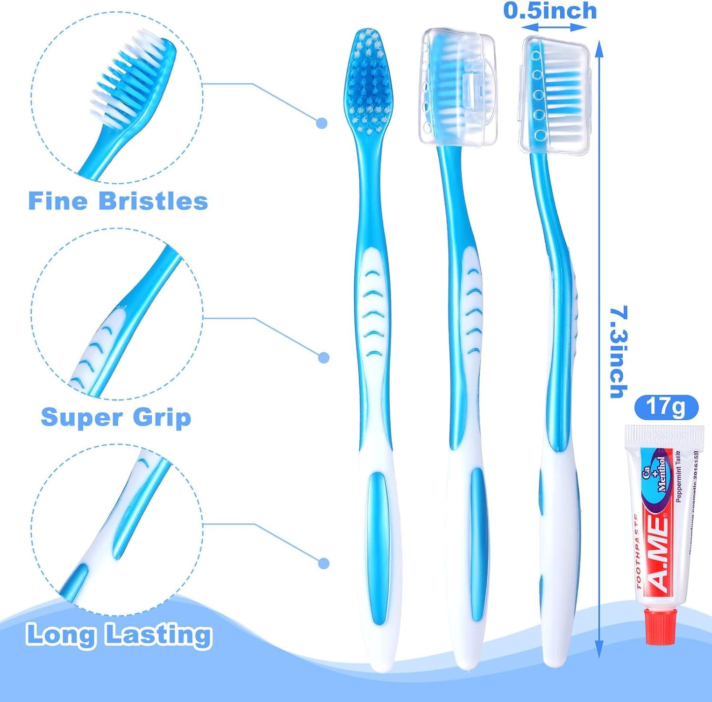 Toothbrush Travel Kit - 30 Set Soft Bristle Toothbrushes with Covers | Portable Resealable Bag for Charity & Home Use