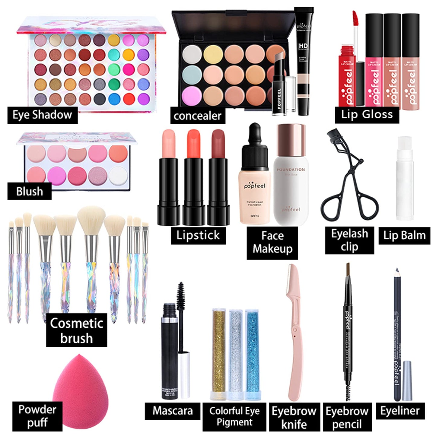 FantasyDay All-in-one Holiday Make up Gift Set | Makeup Kit for Women Full Kit Essential Starter Bundle Include Eyeshadow Palette Lipstick Blush Foundation Concealer Face Powder Mascara Lipgloss Brush