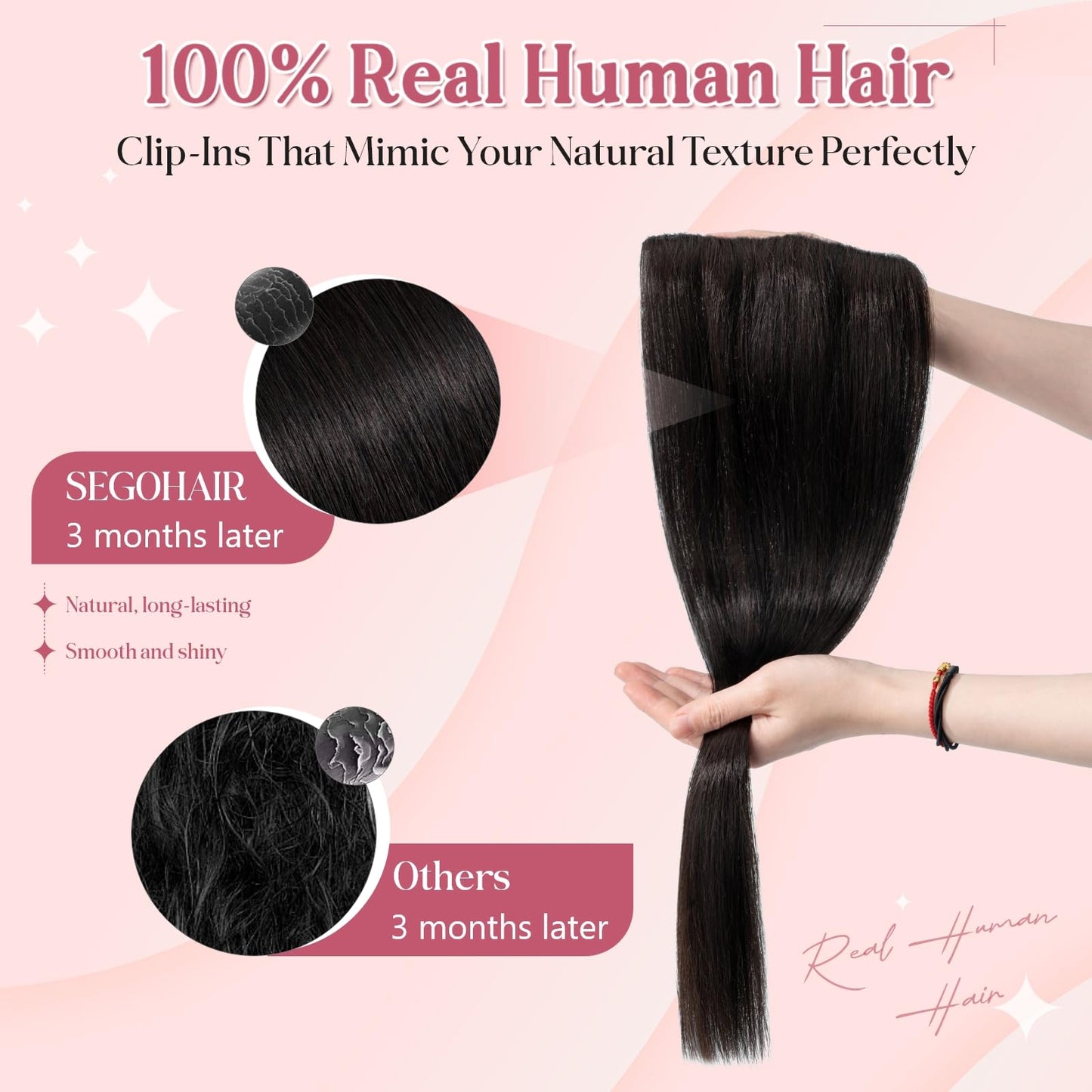 SEGOHAIR Clip In Hair Extensions for women One Piece 5 Clips Real Human Remy Hair Extension Long Straight Hairpieces for women 18 Inches #1B Natural Black