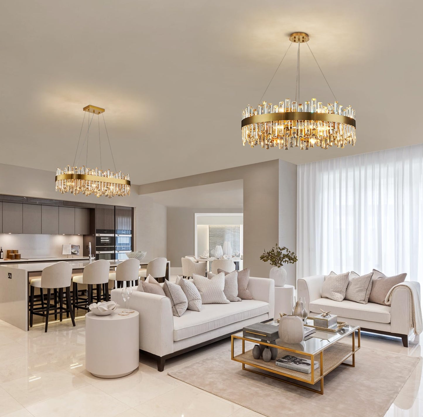 Siljoy Modern Crystal Chandelier, 16-Light Brushed Brass Gold 2-Tiers K9 Crystal Raindrop Chandelier, Luxury Large Crystal Chandelier Ceiling Light for Living Dining Room Entry Foye D31.5''