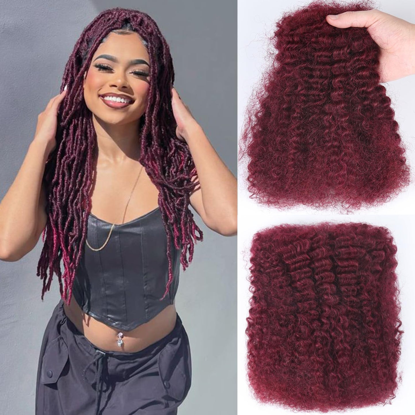 Afro Kinkys Bulk Human Hair For Braiding 16 inch Orange Ginger Afro Kinky Curly 100% Real Human Hair Bulk for Dreadlocks Mini Twist Crochet Braids Hair Extensions 50g