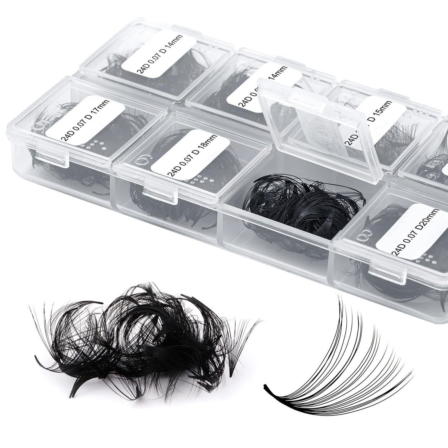 FADLASH Volume Lash Extensions 600pcs 24D Premade Fans Eyelash Extensions D Curl Pointy Base Pre Made Fans Lash Extension Mixed Tray Eyelash Extension Premade Fans (24D-0.07D-14-20mm), Black