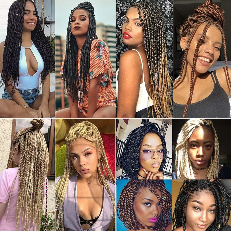 Crochet Box Braids Hair pre looped Goddess Box Braids Crochet Braiding 7 Packs 3x Crochet Hair (14 inch, 1B)