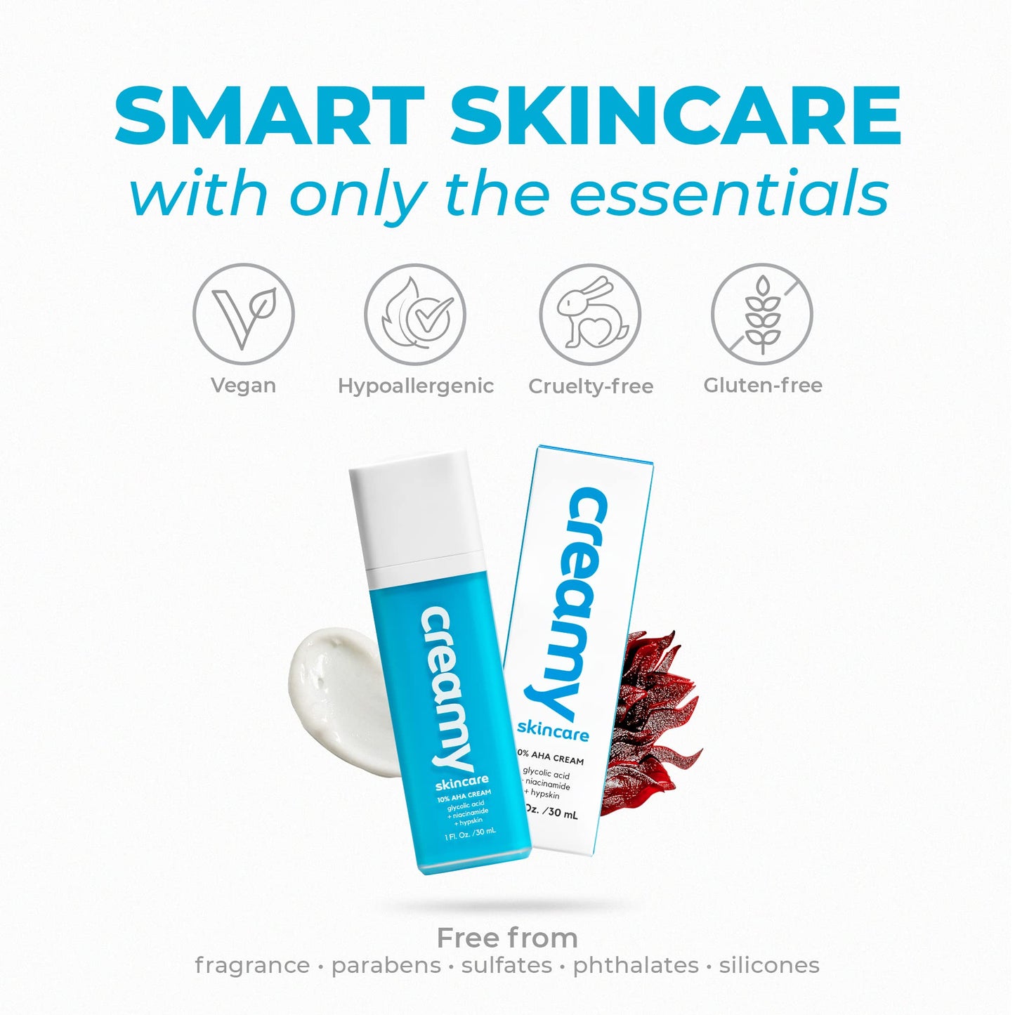 Creamy Skincare 10% Glycolic Moisturizer, Exfoliating Face Cream with Glycolic Acid, Niacinamide, and Hypskin, Nourishing, and Hydrating Cream, 1 fl oz/30mL