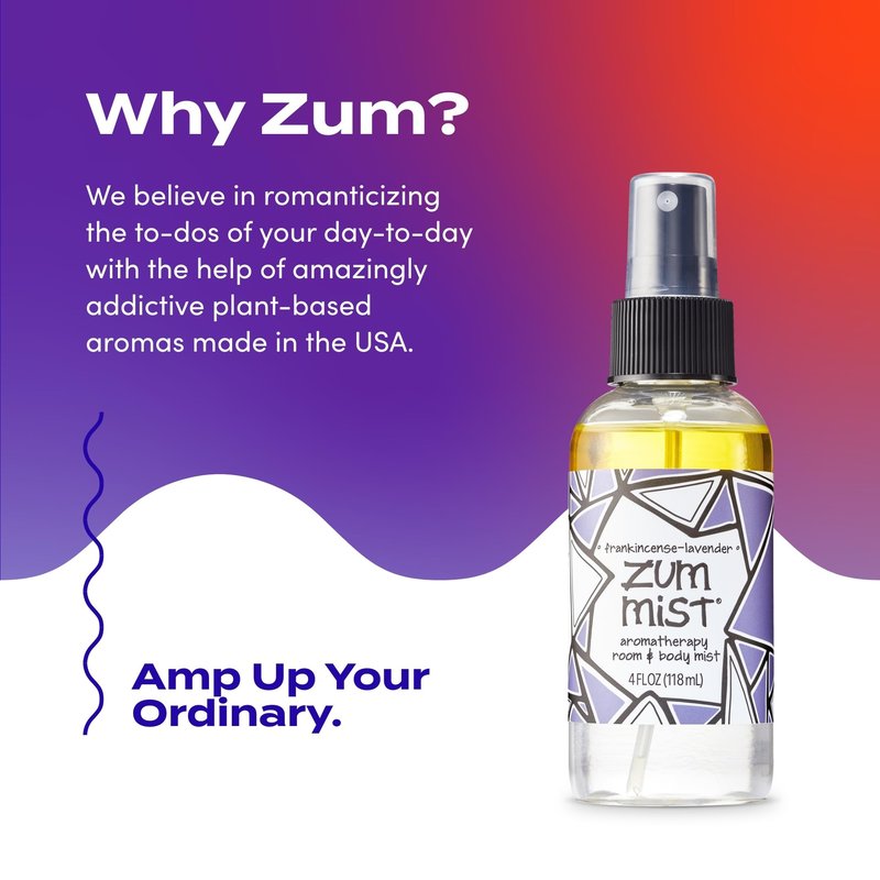 Indigo Wild Zum Mist Room & Body Spray - Aromatherapy Essential Oil Spray - Natural Body Mist & Room Spray - Frankincense-Lavender Scent - 4 fl oz (2 Pack)