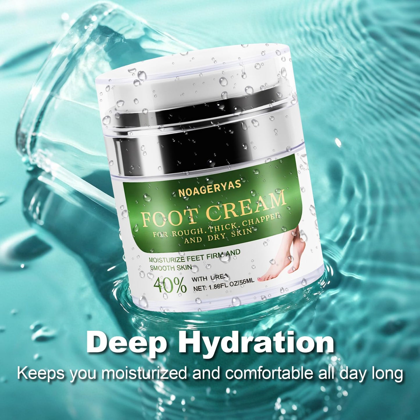 NOAGERYAS Urea Cream with 40% Urea, Tea Tree Oil, and Aloe Vera - Moisturizing Foot Cream for Soft, Smooth Skin - Ideal for Rough, Cracked, and Dry Feet
