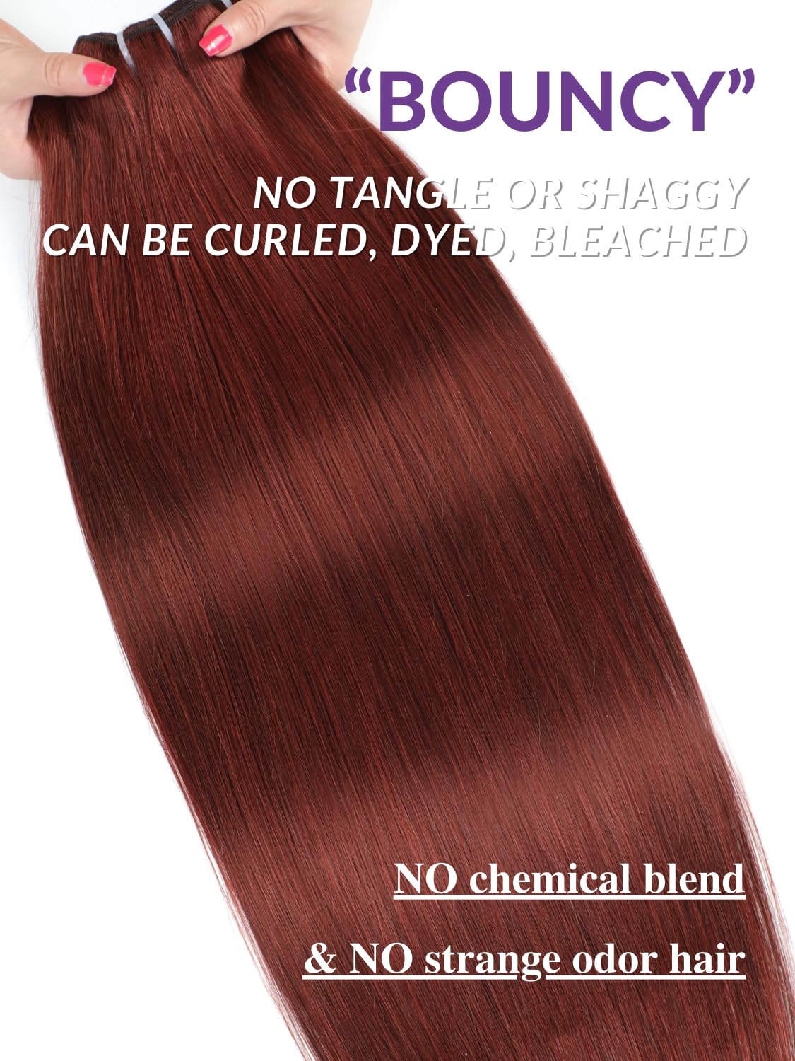 HERMOUS 13A Double Drawn Reddish Brown Bundles Straight Human Hair, 100% Real Raw Human Hair Full and Thick #33B Copper Red Auburn Brown Colored Single Bundles for Quick Weave Sew In 12 Inch