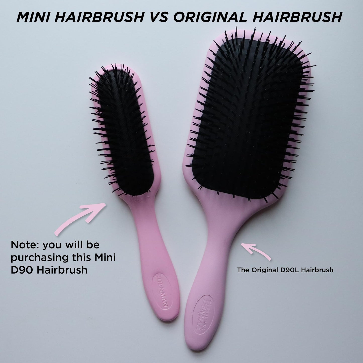 Denman Mini Deatngling Hairbrush for Short Hair - Gentle Wet & Dry Knot Remover for Kids and Adults, D90 Pink Crush