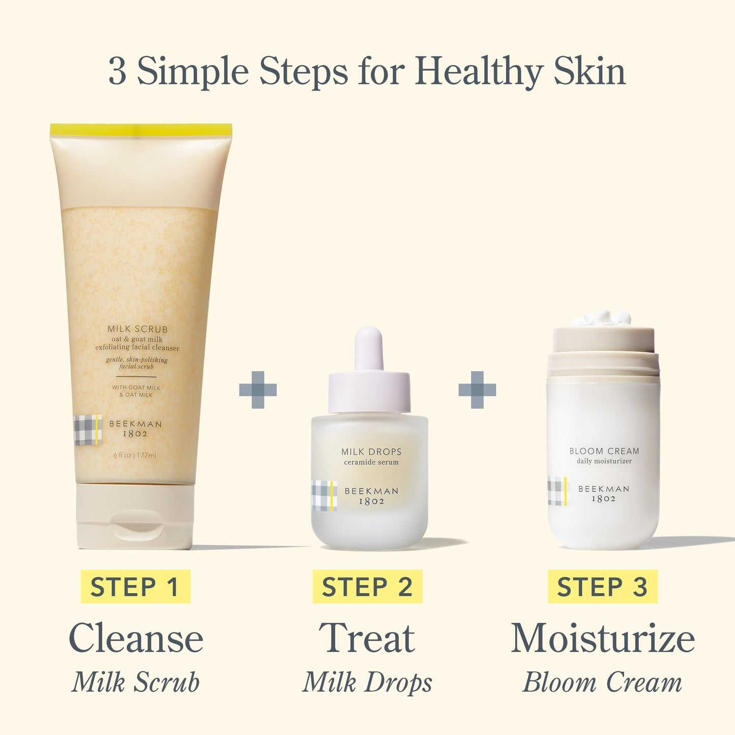 Beekman 1802 Milk Scrub Oat + Goat Milk Exfoliating Face Cleanser (6 fl oz) + Bloom Cream Daily Face Moisturizer (1.69 oz) - Good for Sensitive Skin - Cruelty Free