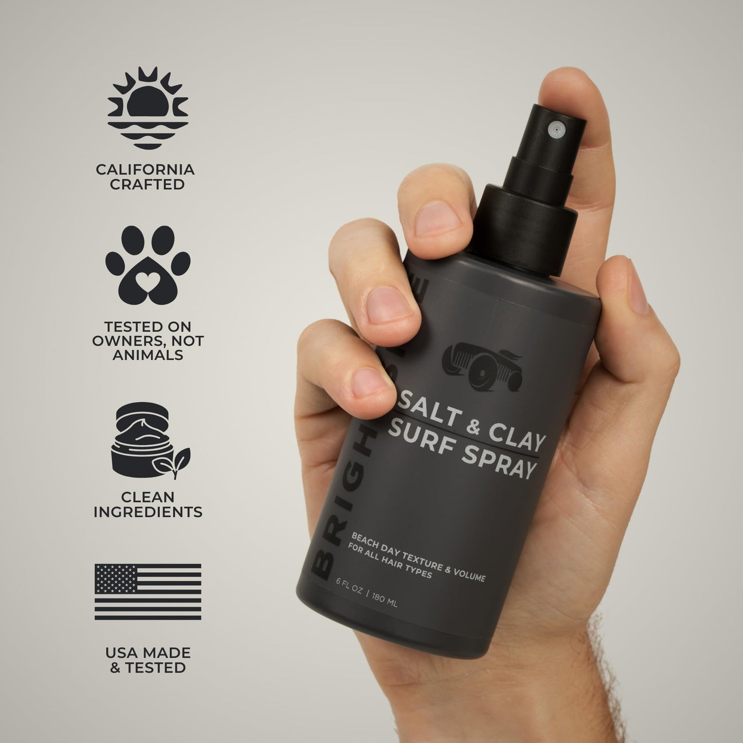 BRIGHTSIDE Salt & Clay Surf Spray - Instant Volume & Texture for Thicker Looking Hair - Natural Sea Salt Spray for Men & Women - Hydrate & Hold for All Hair - Alcohol-Free, Clean ingredients - 6oz