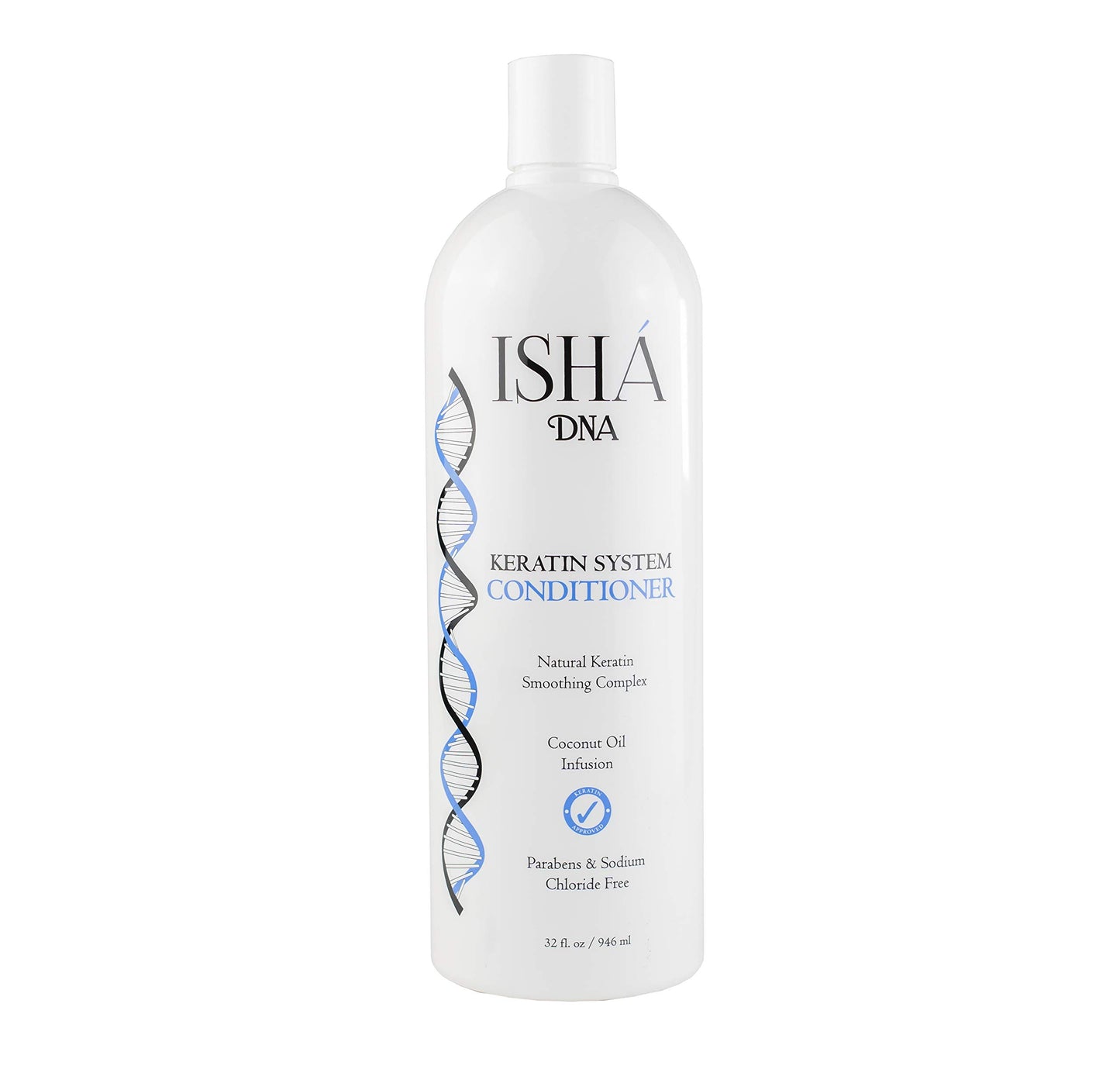 ISHA DNA Keratin Treatment System Conditioner - Sulfate and Parabens Free - Perfect for Keratin Treated Hair - Infused with Coconut Oil - For All Hair Types. (32 Fl Oz.)