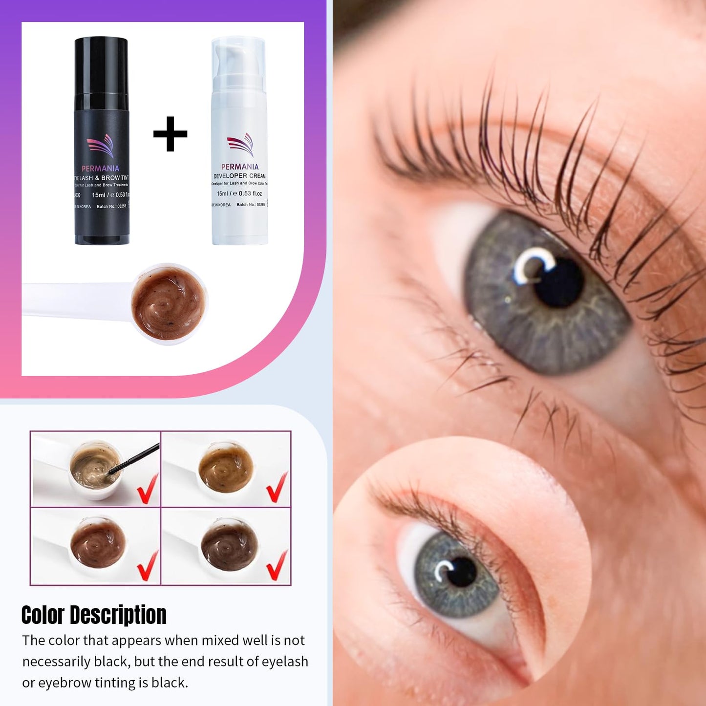PERMANIA Lash Color Kit, Natural Black 15 ml for Lashes and Brows with Detailed Instruction Eyebrow Color for Beginners, Salon Grade