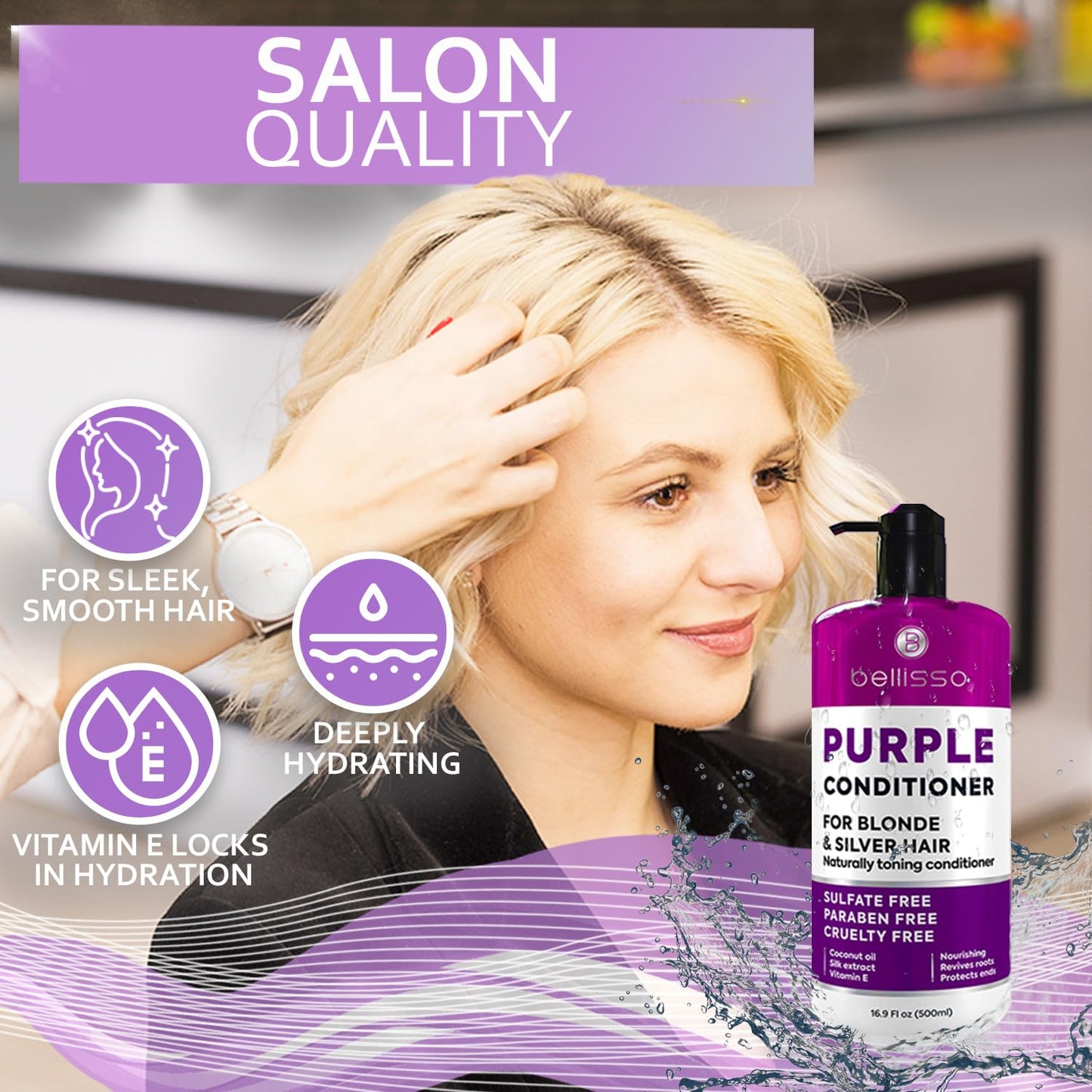 BELLISSO Purple Shampoo and Conditioner Set and Purple Conditioner