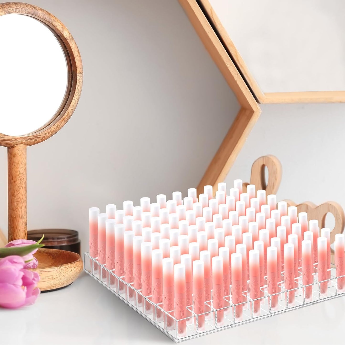 Clear Acrylic Lipstick Holder - 100 Slot Makeup Organizer for Lip Gloss, Brushes & Perfume | Vanity Display Case