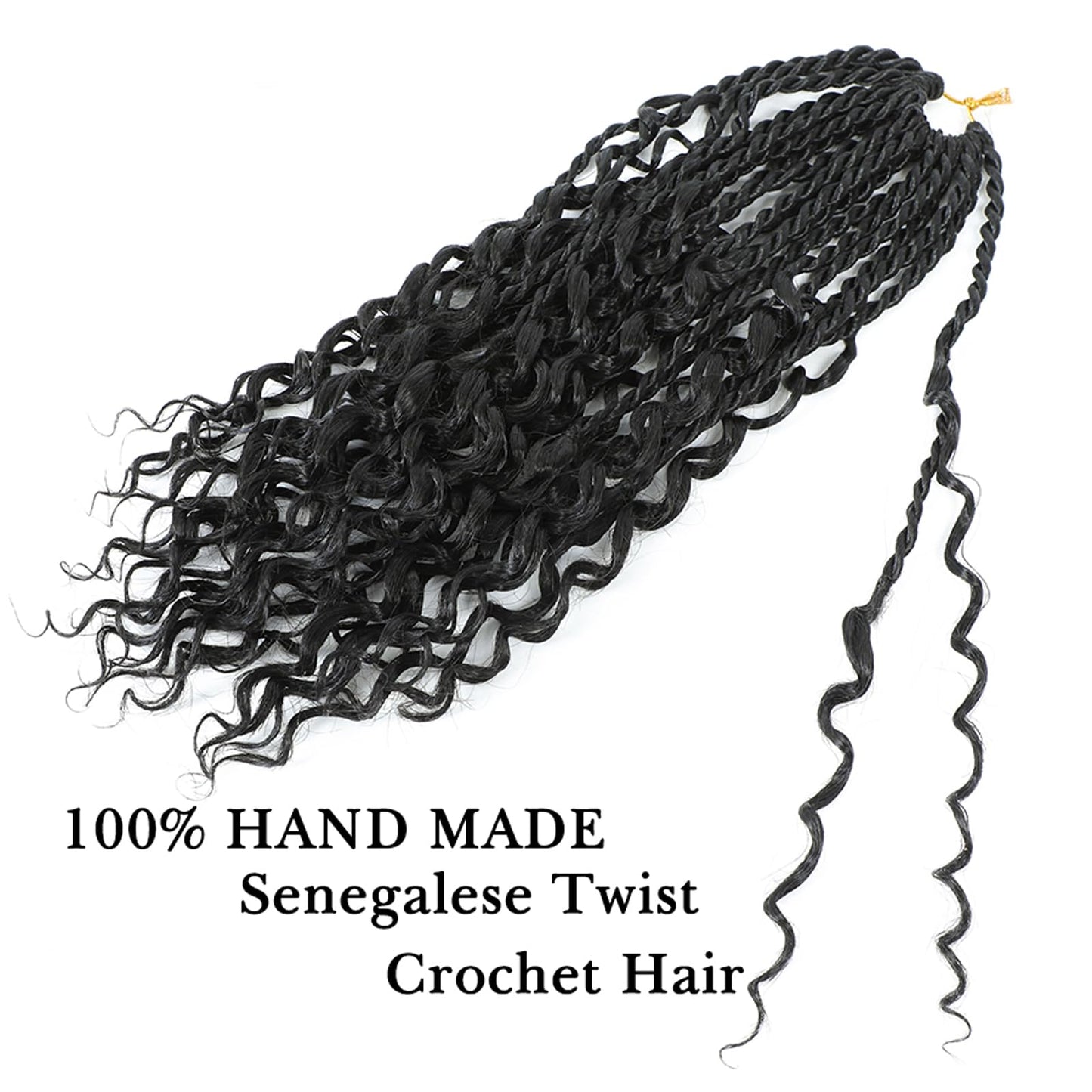 Goddess Twist Braids Crochet Hair With Curly Ends Senegalese Twist Braids Crochet Braids 6 Packs black Crochet Braids Synthetic Braiding Hair Extension for Black Women (18inch, 1B)