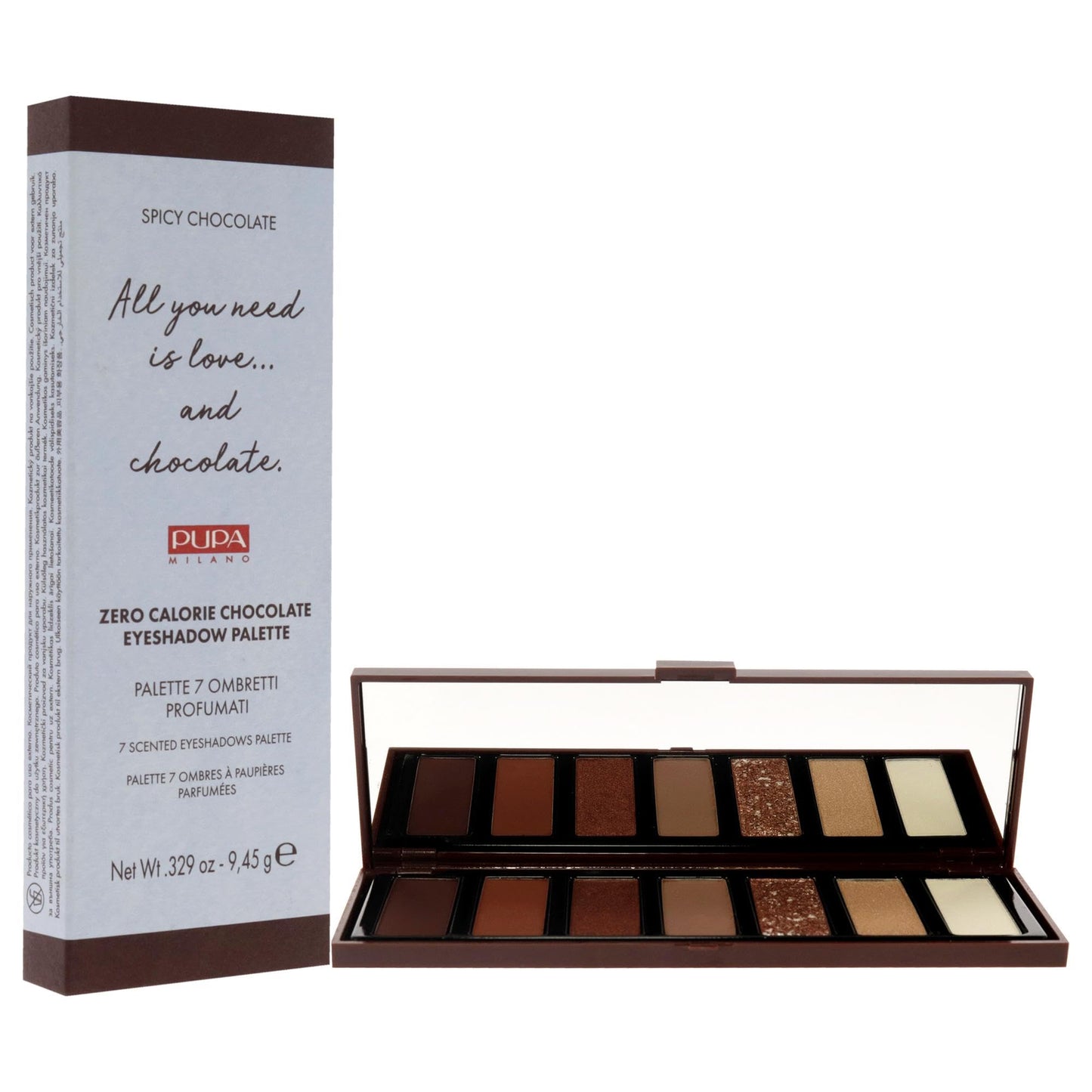 PUPA Milano Zero Calorie Chocolate Eyeshadow Palette 001 Spicy Chocolate - 7-Shade Shadow Collection with Matte, Satin, and Metallic Colors - High Pigment Formula - Soft, Blendable Texture - 0.329 oz