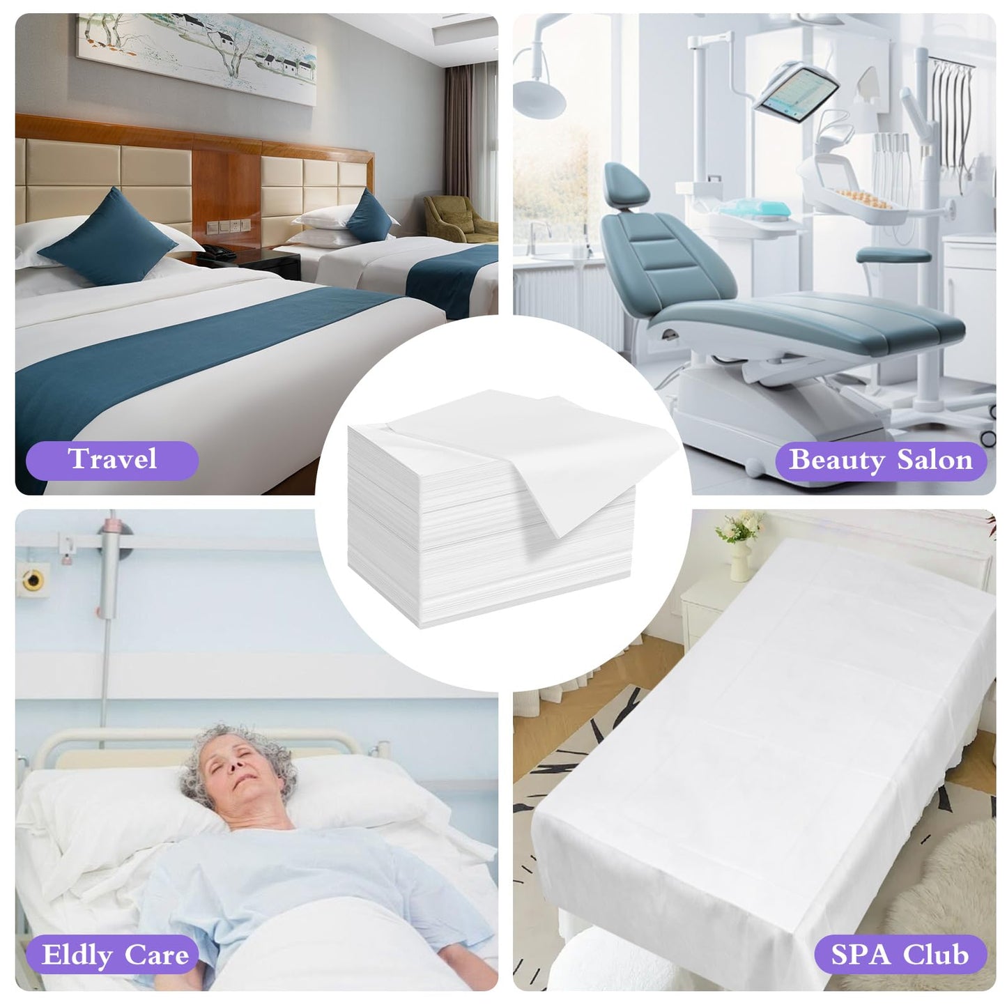 Celmuron 200 Pcs Disposable Massage Table Sheets 31.5" x 71", Non-Woven White Bed Covers for Spa, Massage, Beauty & Tattoo(White)