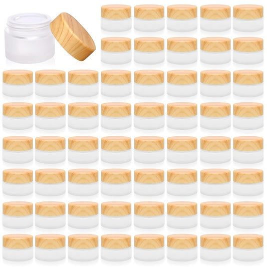 64 Pcs Glass Cosmetic Containers 5 Grams Round Frosted Cosmetic Jars with Leak proof lids Empty glass sample Jars Scrub Balm Lotions Sample Containers for Makeup Lotion Lip Balm Eye Cream