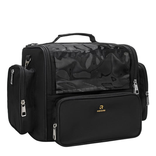 Makeup Brush Bag, Clear Makeup Brush Holder with Lid, Extra Large Capacity Travel Cosmetic Bag Makeup Artist Must Haves, Black Makeup Case, Make Up Organizers and Storage, with Adjustable Dividers