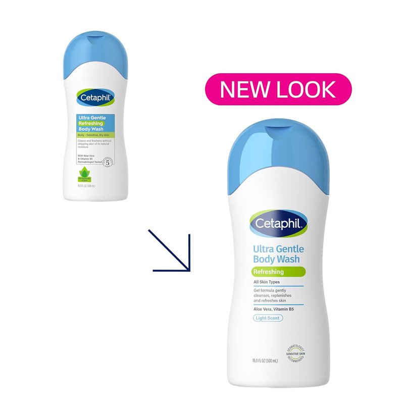 Cetaphil Ultra Gentle Body Wash - Refreshing Aloe Vera & Calendula | 16.9oz Pack of 3 for Sensitive Skin