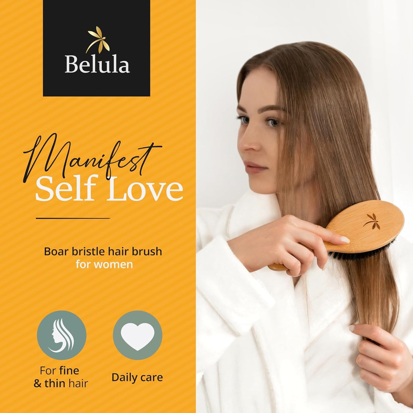 Belula 100% Boar Bristle Hair Brush Set - Soft Natural Bristles for Thin & Fine Hair | Includes Wooden Comb, Travel Bag & Spa Headband