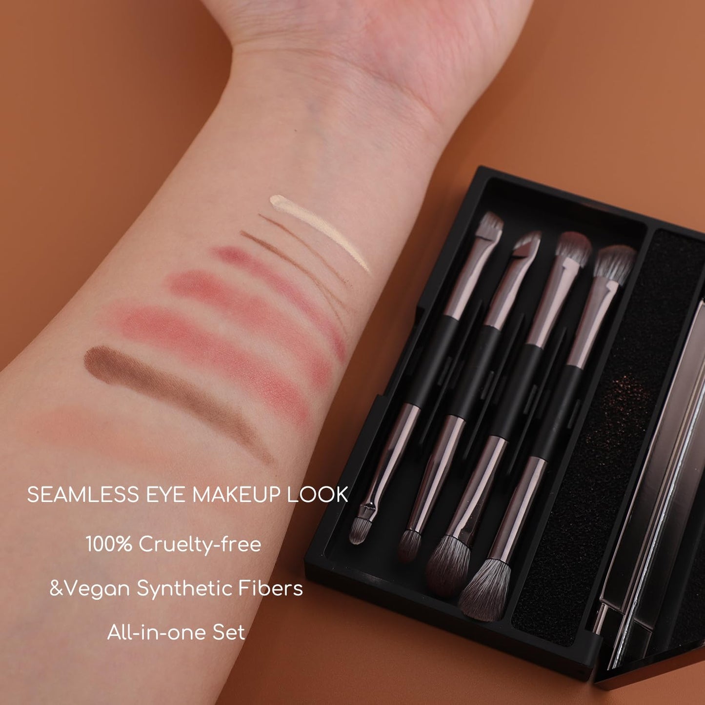 ENERGY Eyeshadow Brush Set 11PCS Professional Makeup Brushes for Eye Shadow Brows Smudge Concealer Eyeliner Eyelash Highlighter Blending Vegan Synthetic Face Make Up Kit with Travel Case Black