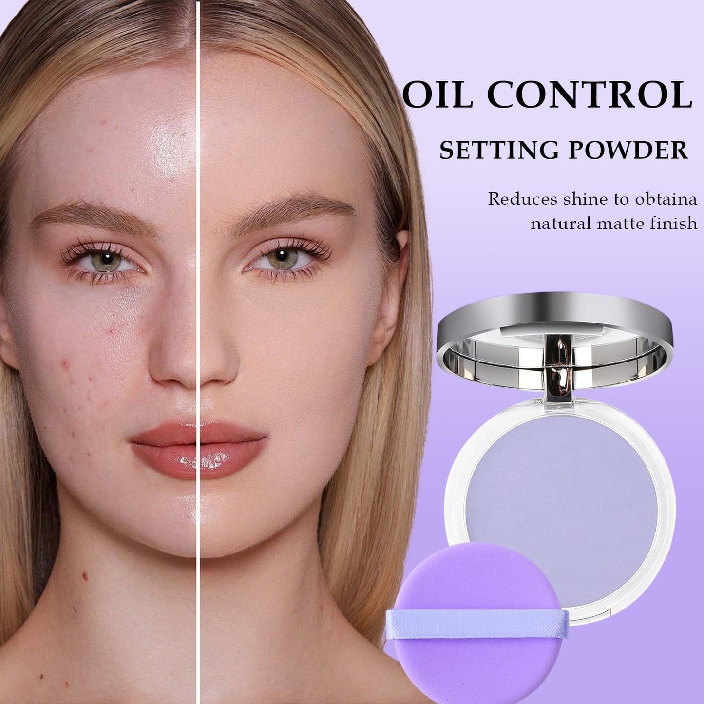 Oil Control Face Pressed, Jelly Pressed Setting Powder with Mini Powder Puff