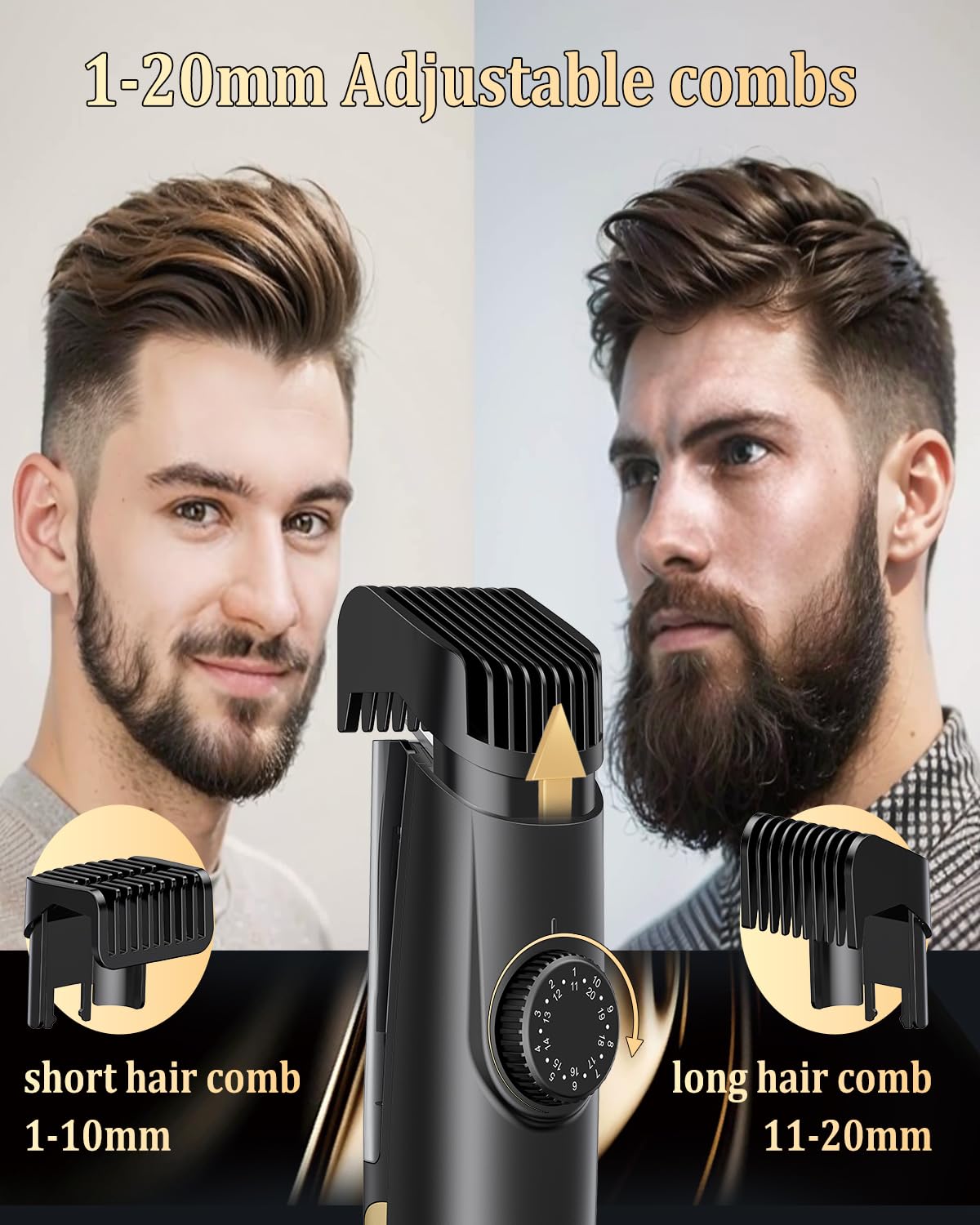ENSSU Beard Trimmer for Men Vaccum, Rechargeable Electric Men Beard Trimmers with 2 Combs, 1-20mm Adjustable Length Dial, Waterproof Cordless Mustache Trimmer for Face, Stubble