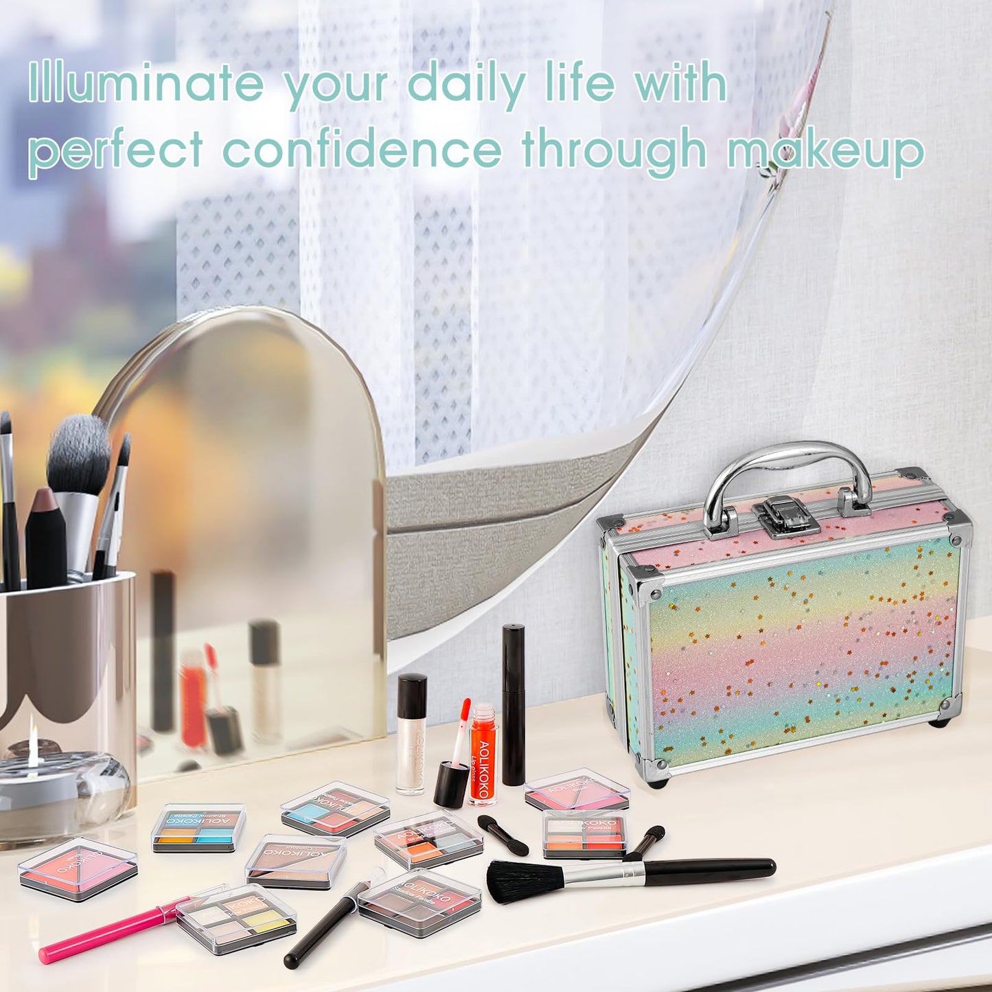 AOLIKOKO Makeup Kit for Teenager & Women Full Kit, All in One Makeup Set With The Small Cosmetic Train Case, Professional Makeup Kit, Makeup Gift Set for Women Girls (Set A)