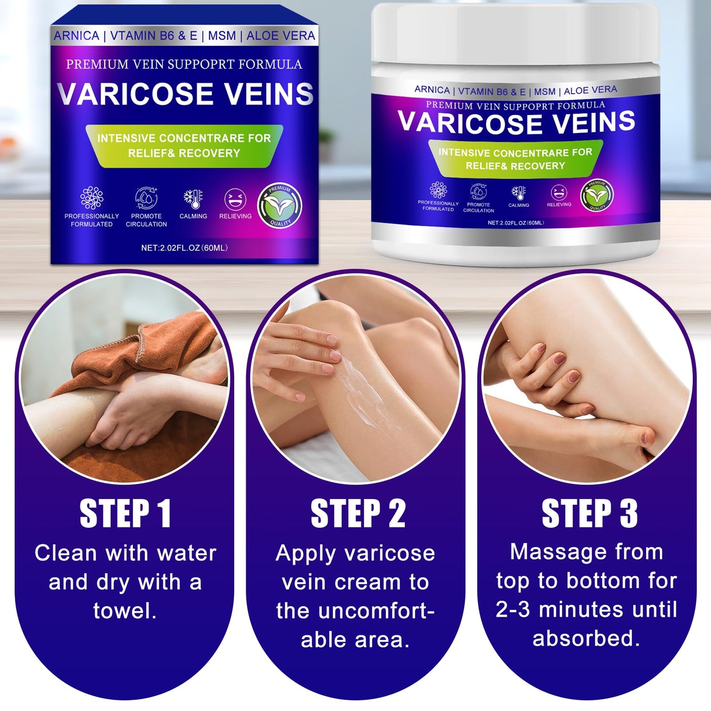 Yongsenina Varicose Veins Cream, Vein Cream & Spider Veins Treatment for Legs, Improves Blood Circulation and Relief From Heavy Fatigued Leg, Refreshing and Non-Sticky, 2PK