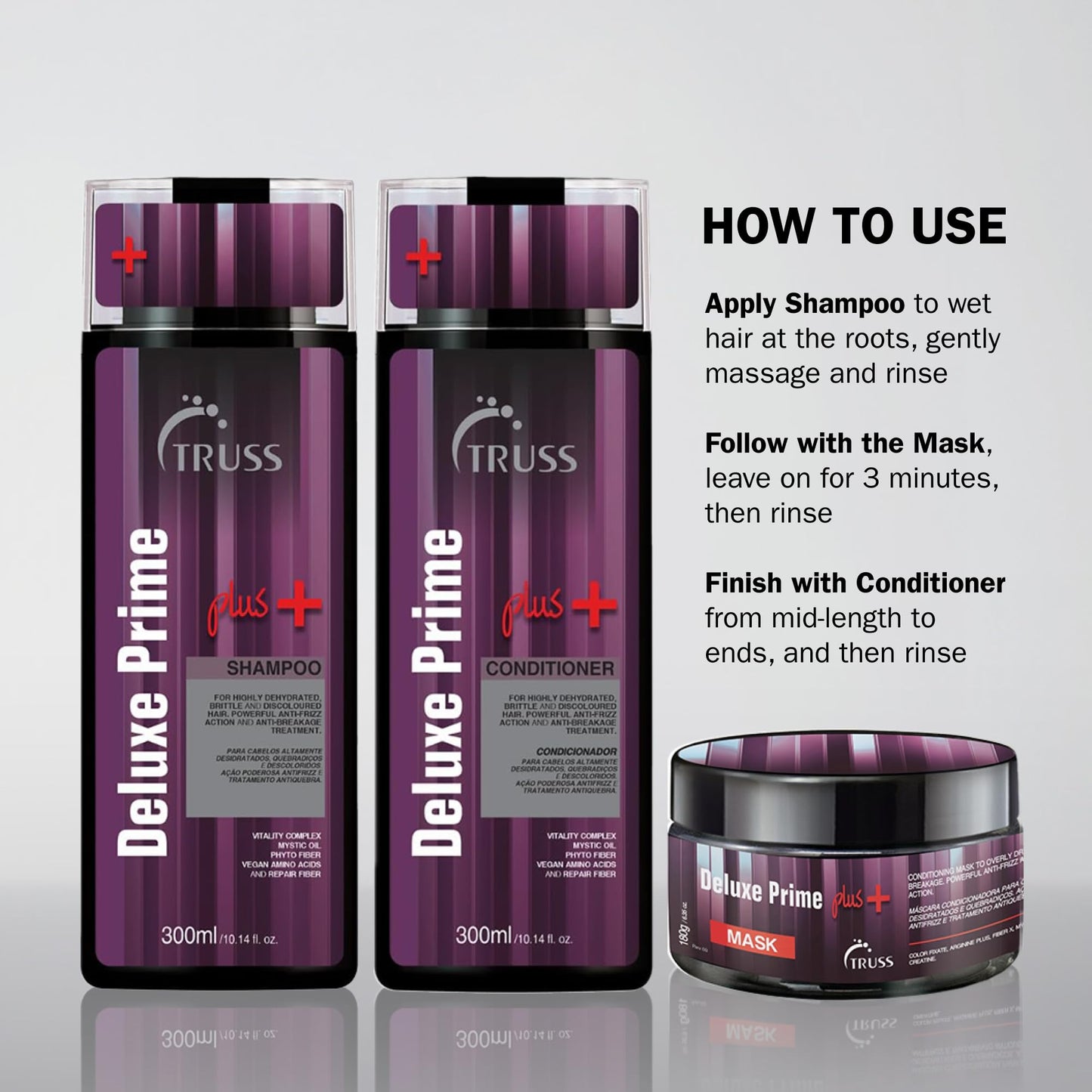 TRUSS Deluxe Prime Plus+ Shampoo for Dry, Damaged Hair - Moisturizing Hair Shampoo for Women & Men - Frizz-Control & Breakage Defense - Improve Natural Shine - No Added Salts (10.1 Fl Oz)