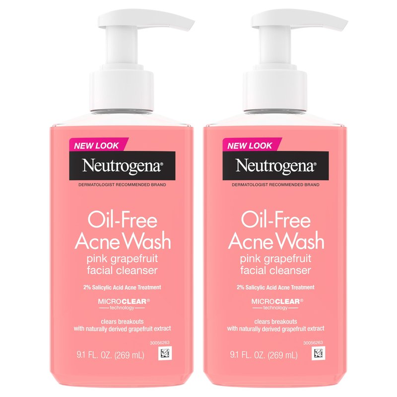 Neutrogena Oil-Free Pink Grapefruit Pore Cleansing Acne Wash and Daily Liquid Facial Cleanser with 2% Salicylic Acid Acne Medicine and Vitamin C, Twin Pack, 9.1 fl. oz, 2 Pack