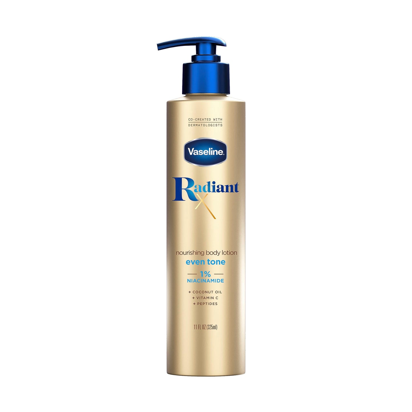Vaseline Radiant X Even Tone Nourishing Body Lotion With 1% Niacinamide, Coconut Oil, Vitamin C, & Peptides 11 oz & Illuminate Me Shimmering Body Oil Created for Melanin Rich Skin
