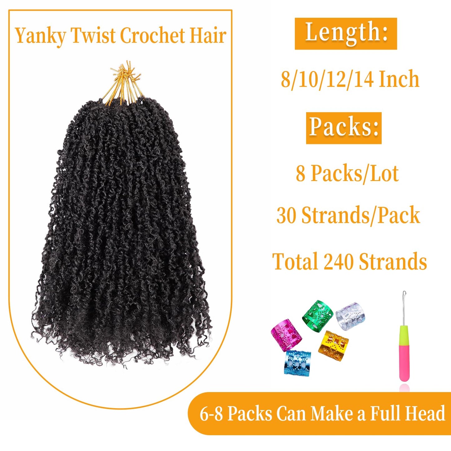 10 Inch Pre-Looped Yanky Twist Crochet Hair, 30 Strands/Pc, Mini Passion Twists, Senegalese Braiding Hair (Grey#, 8 Pcs/Pack)