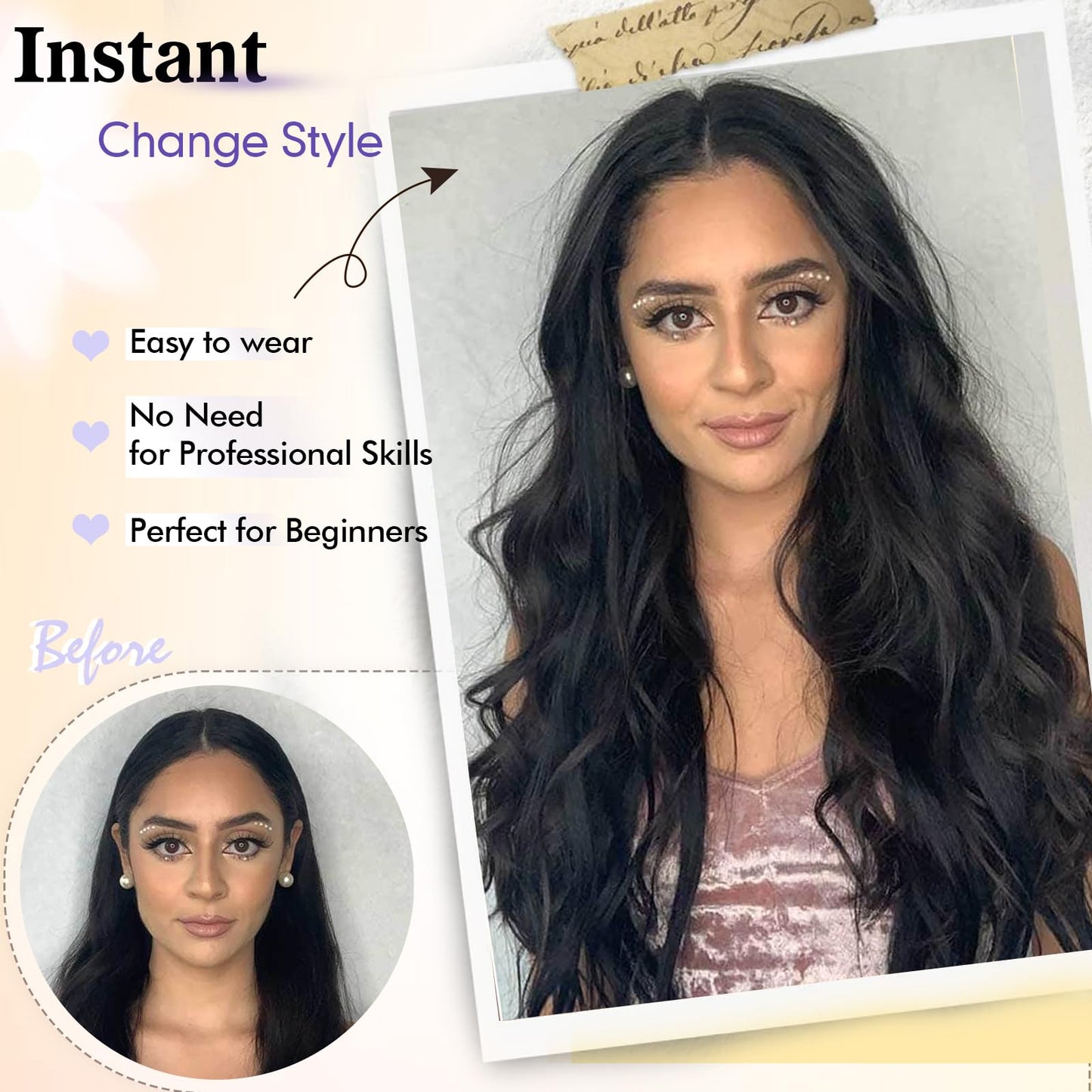 SCENTW Black Wig for Women Hand-Tied Lace Synthetic Lace Front Wig Long Wavy with 4x1 Lace Natural Hairline Middle Part Synthetic wig for Daily Party Beginners