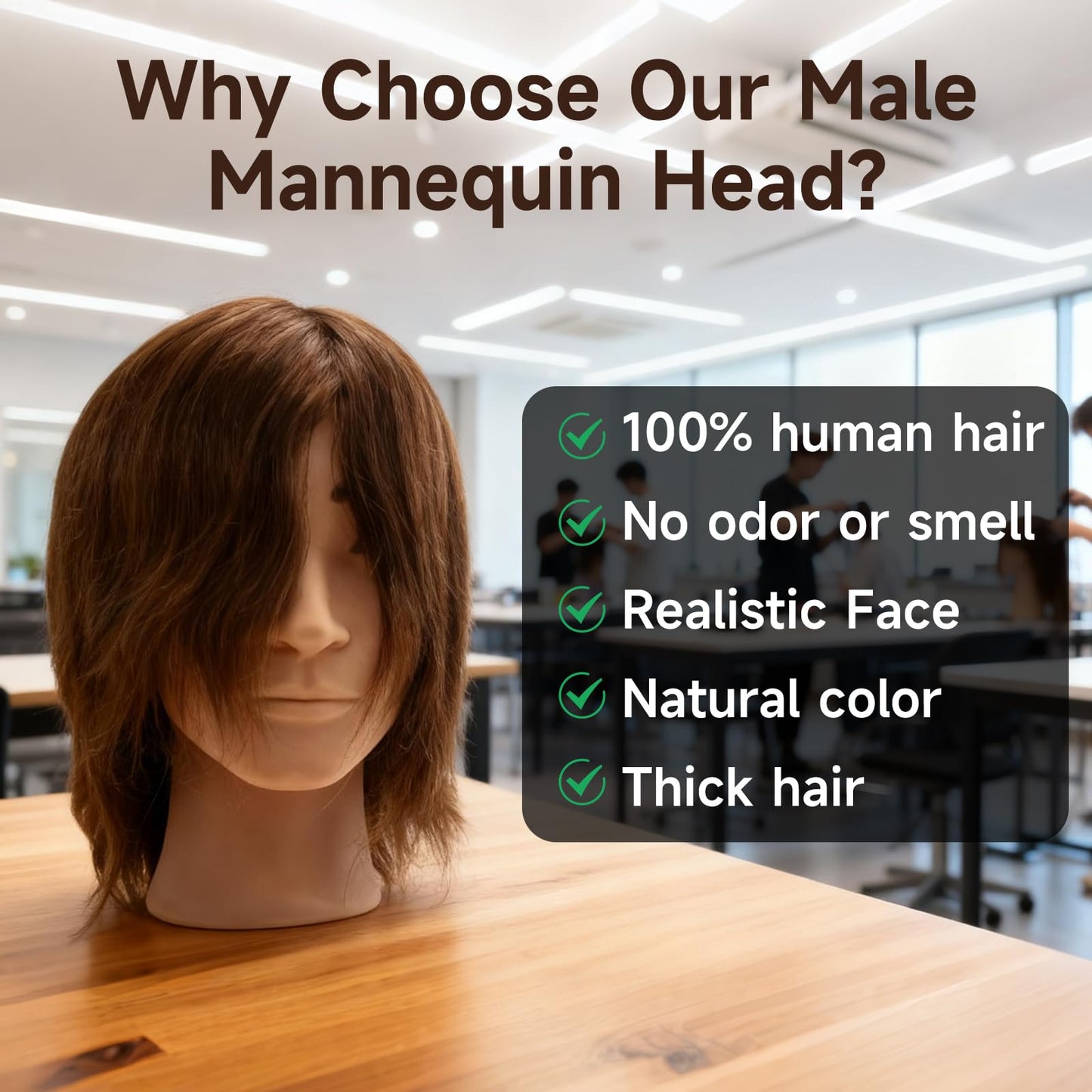 Barber Mannequin Head Male, Mannequin Head Human Hair for Practicing Haircut, Cosmetology Mannequin Head with 100% Human Hair