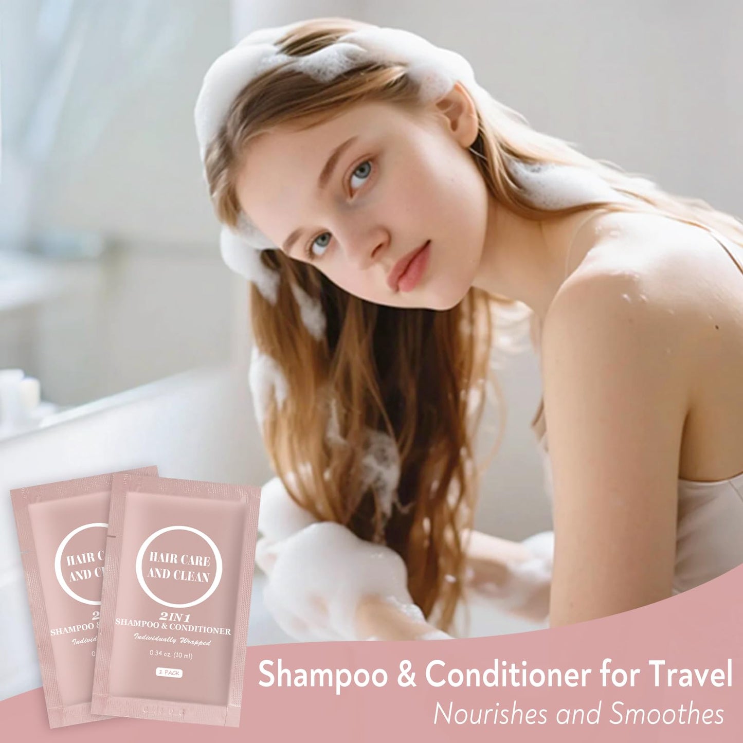 Travel Shampoo & Conditioner, 2 in 1 Shampoo Set Bulk, Mini Size Small Men Women Essential Cleansing Toiletries Amenities for Hotel, Shelter/Homeless/Nursing Home/Charity 0.34 Fl Oz(Pack of 100）