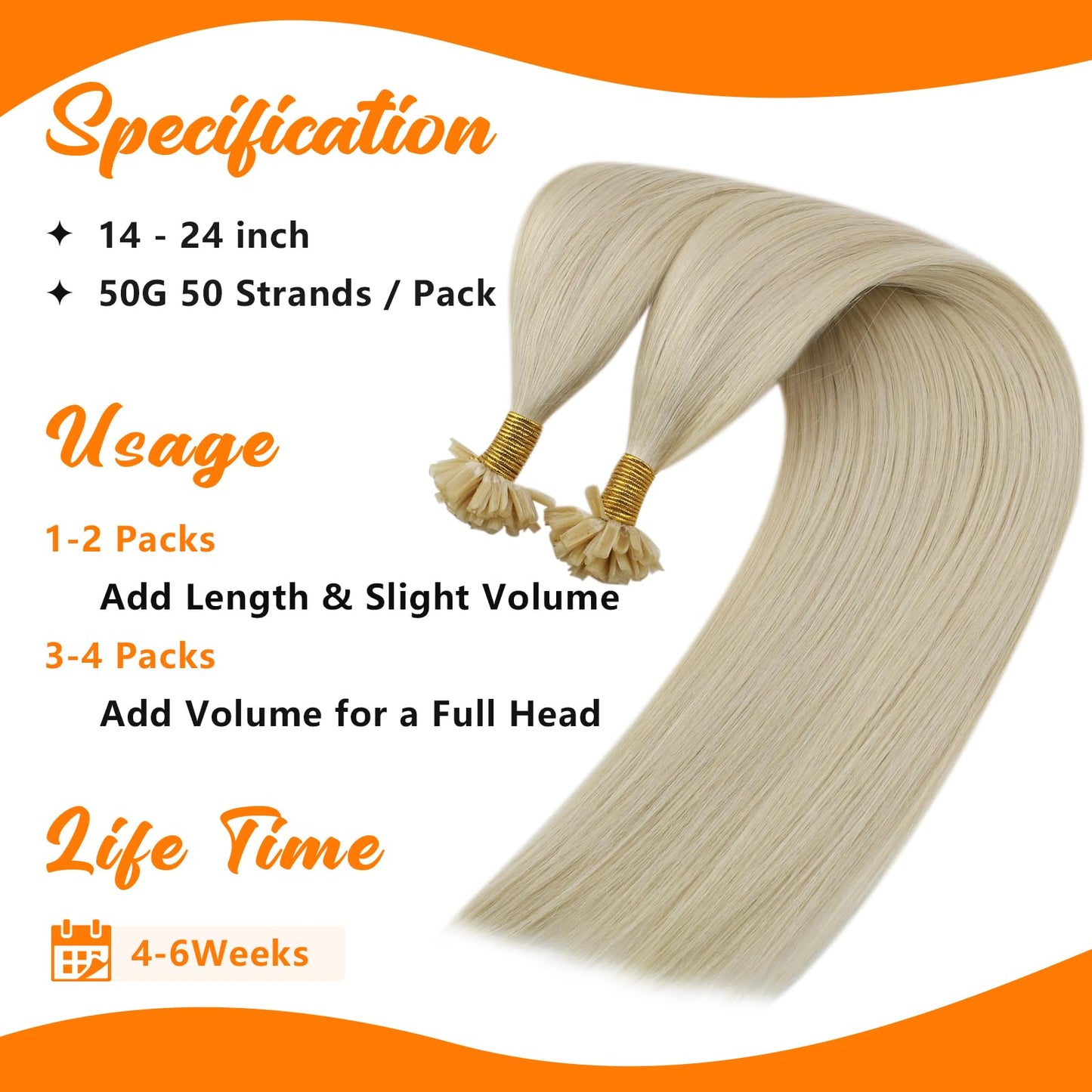 Sunny Hair U Tip Hair Extensions Human Hair, Blonde, 18 Inch 50G Soft Keratin Tips, Invisible Ktips, Easy to Maintain, Natural Shine, for Women, Adds Volume for Wedding