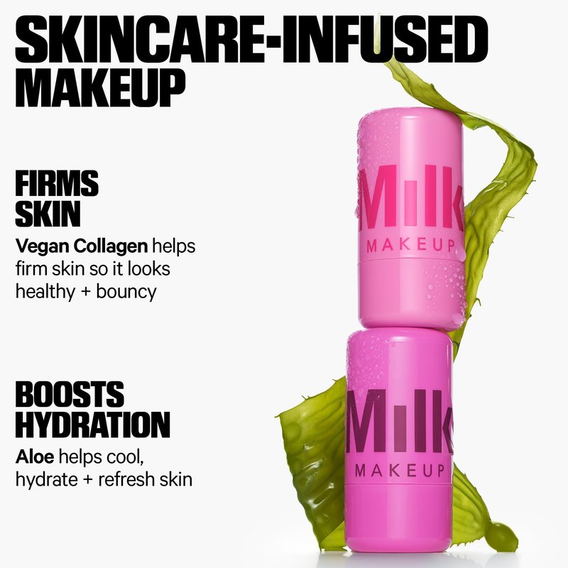 Milk Makeup Cooling Water Jelly Tint – Long-Lasting Sheer Lip + Cheek Stain with Firming Vegan Collagen + Hydrating Aloe – Transfer Proof, Buildable Lip Tint + Blush – Burst (Poppy Pink), 0.17 oz