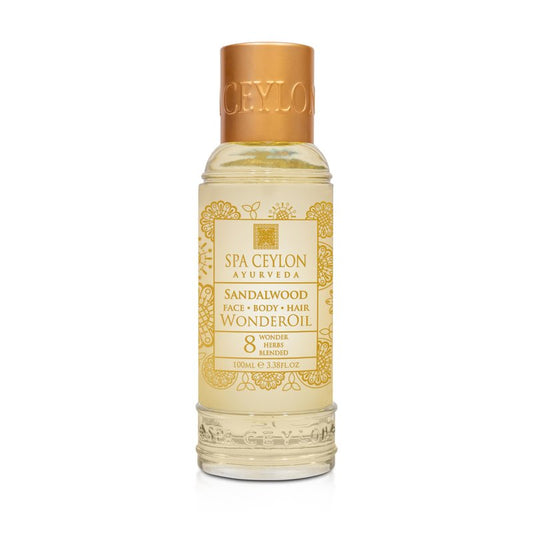 SPA CEYLON Wonder Oil Sandalwood, Luxurious Moisturizing Body Oil with Ayurvedic Herbs, Non-Greasy Natural Skin & Hair Nourishment, Vegan & Ethical,100ml