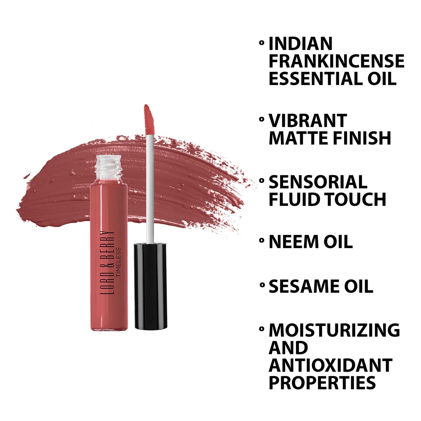Lord and Berry Timeless Kissproof Lipstick - High-Pigmented Liquid Lipstick - Vegan Lipstick Infused with Neem and Sesame Oil - 6423 Muse - 0.3 oz