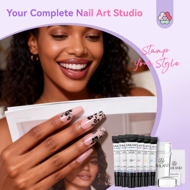 SAVILAND Nail Stamping Gel Polish Kit: 6 Colors Nail Stamping Polish Gel with French Tip Tool Silicone Stamp 8ML Stamper Polishs Gels Painting Gels Nails Kit for DIY Nails Art Design