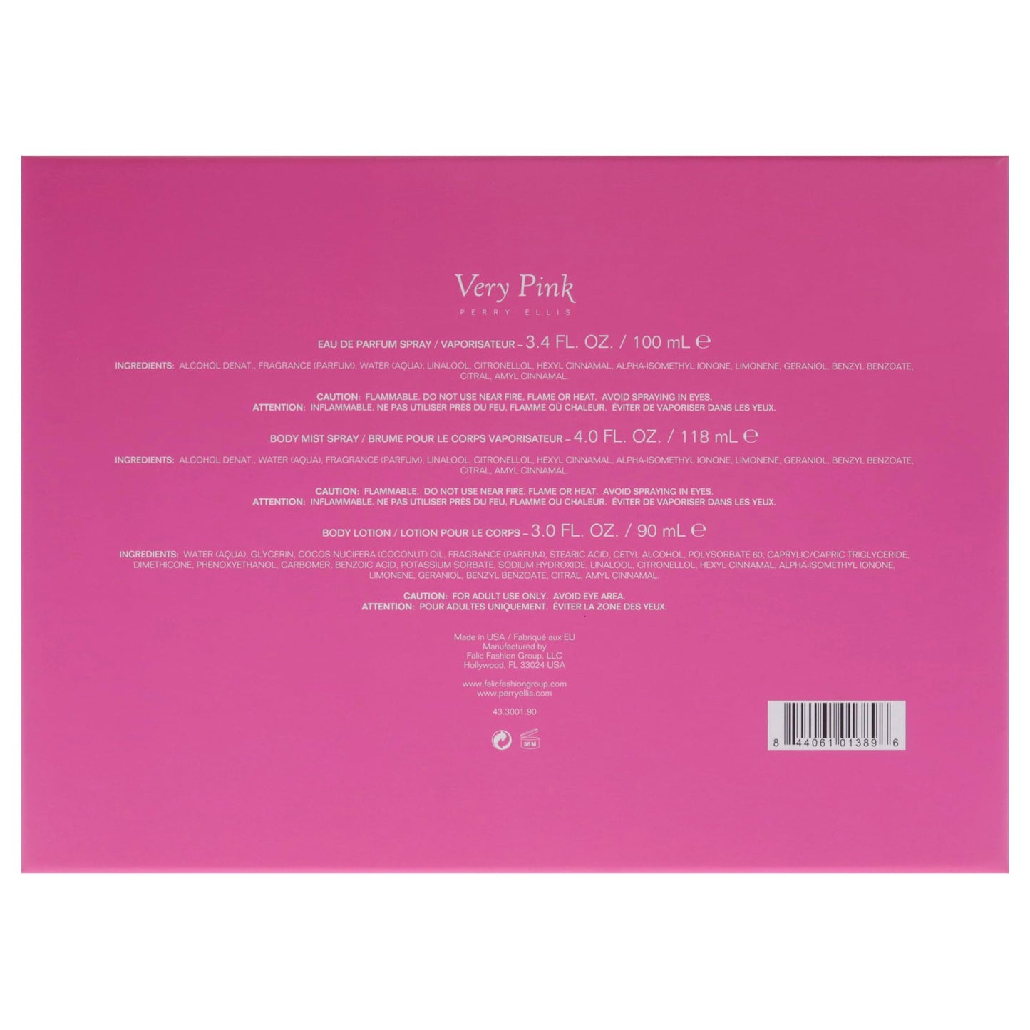 Perry Ellis Very Pink by Perry Ellis for Women - 3 Pc Gift Set 3.4oz EDP Spray, 3oz Body Lotion, 4oz Body Mist