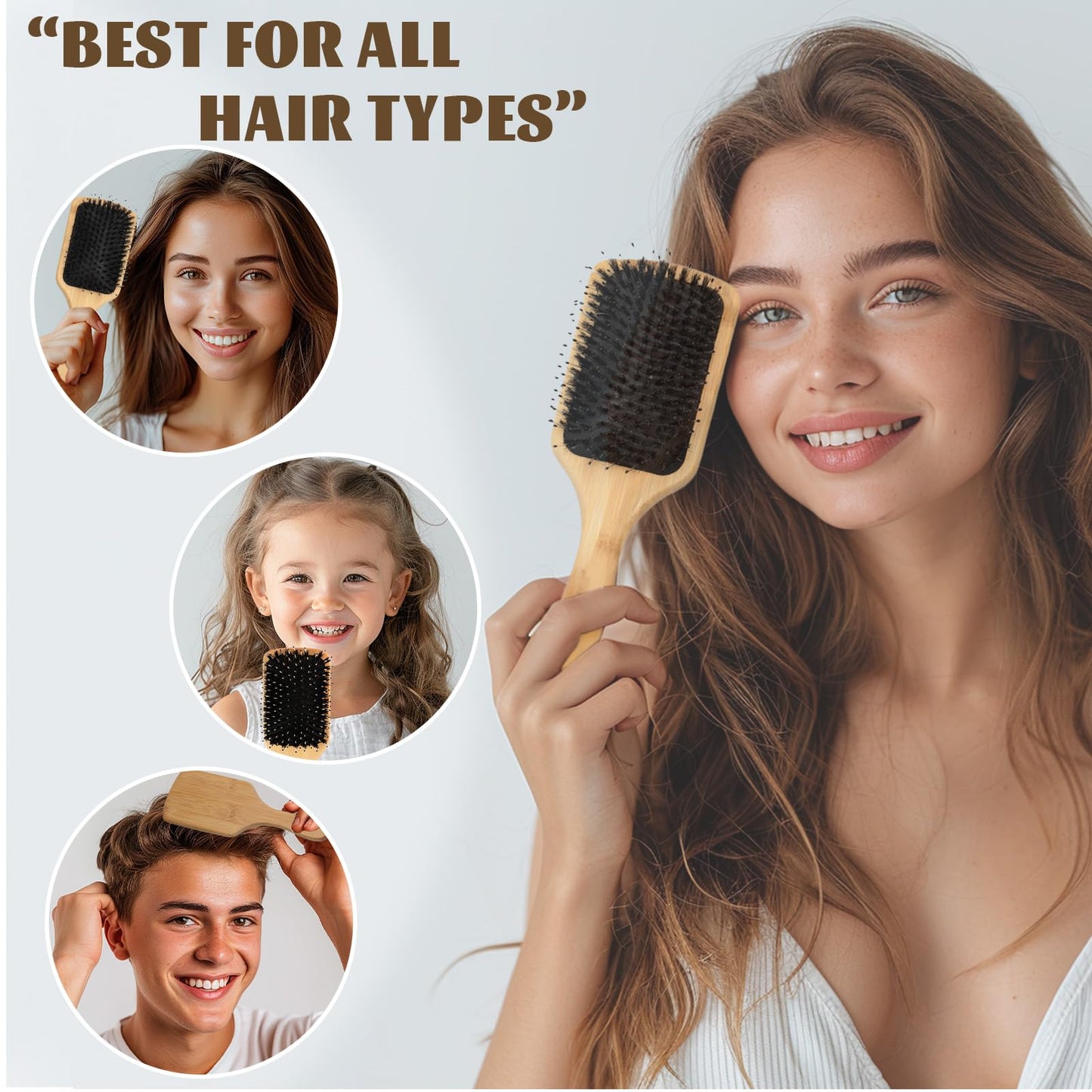Wooden Paddle Hair Brush with Bristle & Detangling Pins – Hairbrush for Men, Women, to Reduce Frizz, Restore Shine & Promote Healthy Hair