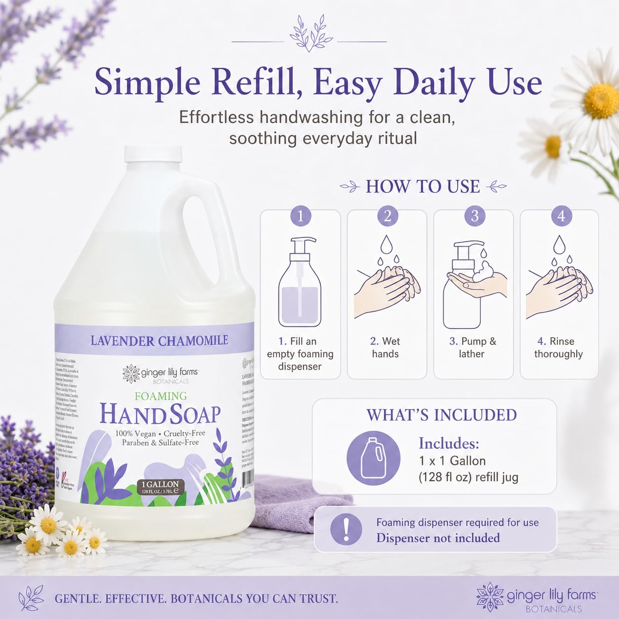 Ginger Lily Farms Botanicals All-Purpose Foaming Hand Soap Refill, 100% Vegan & Cruelty-Free, Lavender Chamomile Scent, 1 Gallon (128 Fl Oz)
