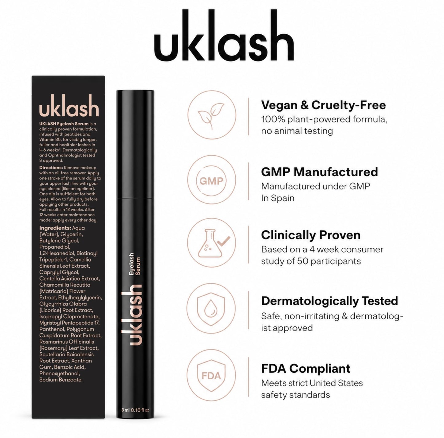 UKLASH Eyelash Growth Serum - #1 Rated Lash Serum for Longer, Fuller Lashes - Formula for Naturally Longer Lashes and Extensions - Vegan & Cruelty-free