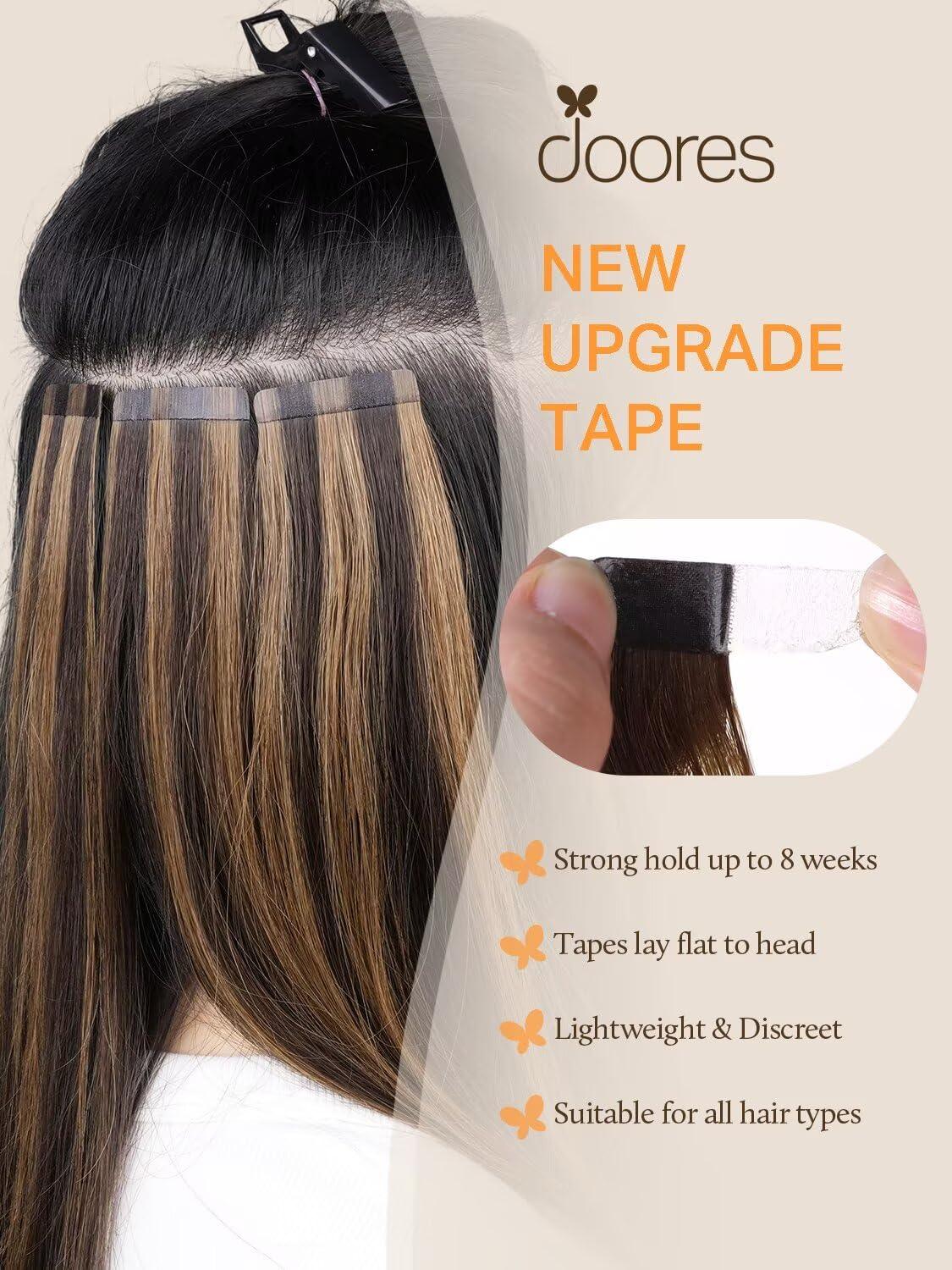 DOORES Tape in Hair Extensions Human Hair, 20 Inch 50g 20pcs Dark Brown, For Everyday Wear, Skin Weft Seamless Real Remy Straight Tape ins For Fine Thin Add Volume