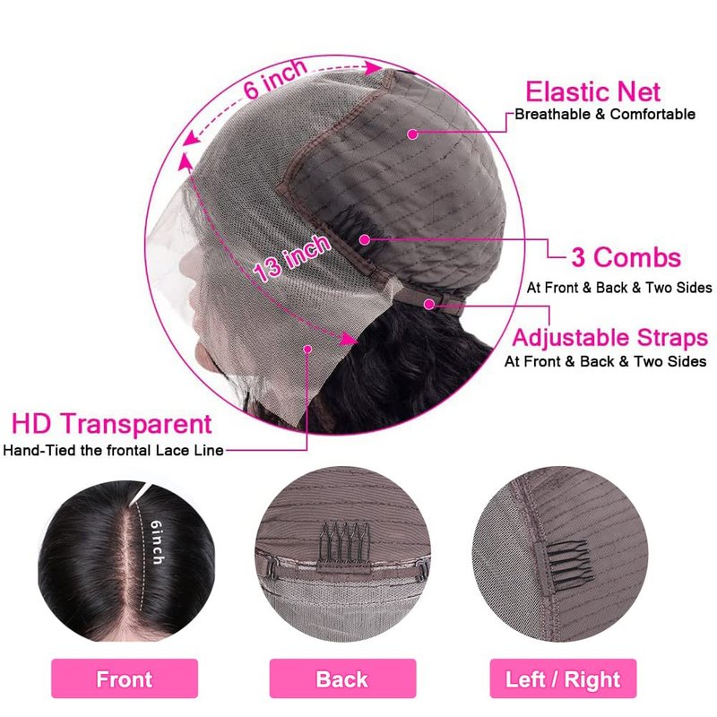 Karlami Bob Wig Human Hair Straight HD Lace Front Bob Wigs for Black Women Human Hair Pre Plucked Glueless Side Part Middle Part C Part 150% Density Human Hair Natural Black 13X6 12 Inch