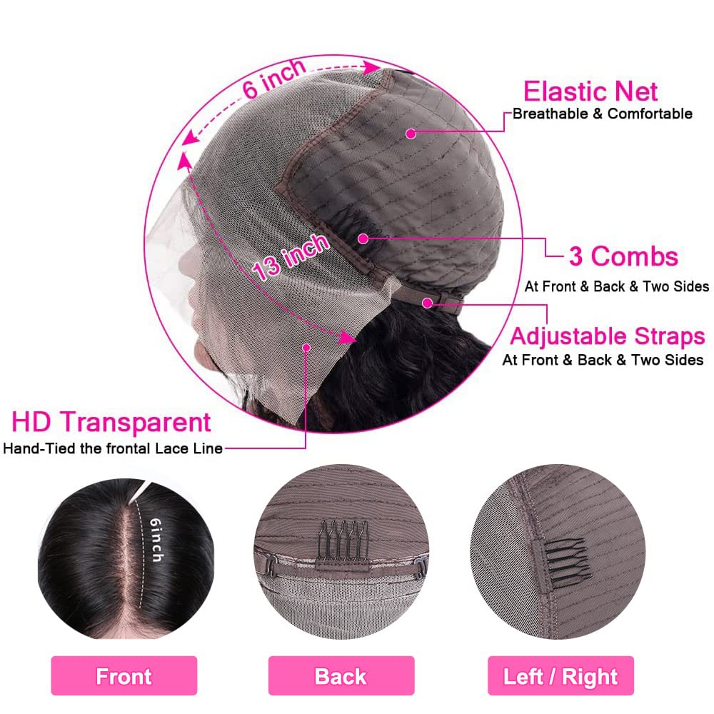 Bob Wig Human Hair 13x6 HD Lace Front Wigs Human Hair 180% Density Straight Lace Front Bob Wigs for Black Women Pre Plucked Pre Cut 100% Brazilian Virgin Real Hair Glueless Wigs Black Color 12 Inch